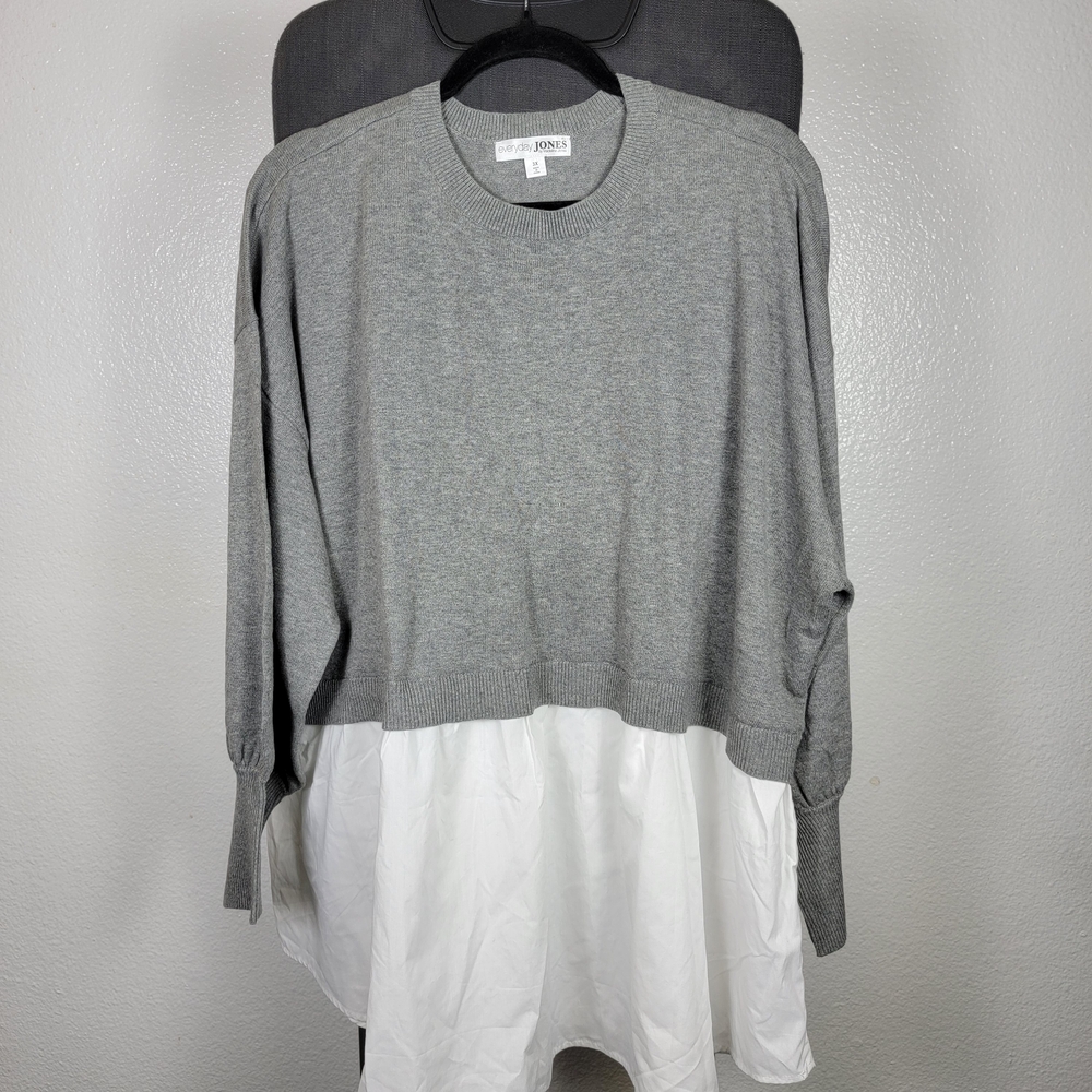 Everyday Jones By Madeline Jones Shirt Tail Knit Jumper Plus Size 3X Gray White